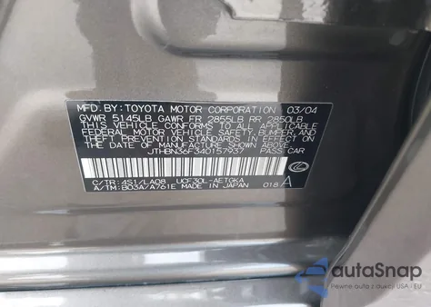 2004 Lexus Ls 430 z USA, uszkodzony, nr VIN JTHBN36F340157937